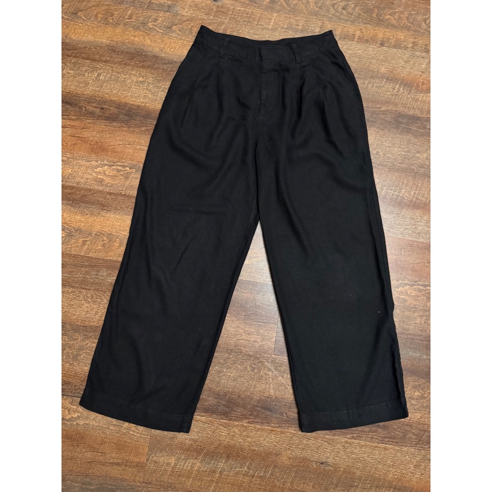 GAP Women's Black Linen Blend Wide Leg Pants Size 6 High Rise Trousers